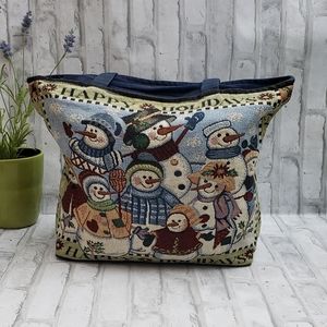 Tapestry Tote/Bag W Carolling Snowmen